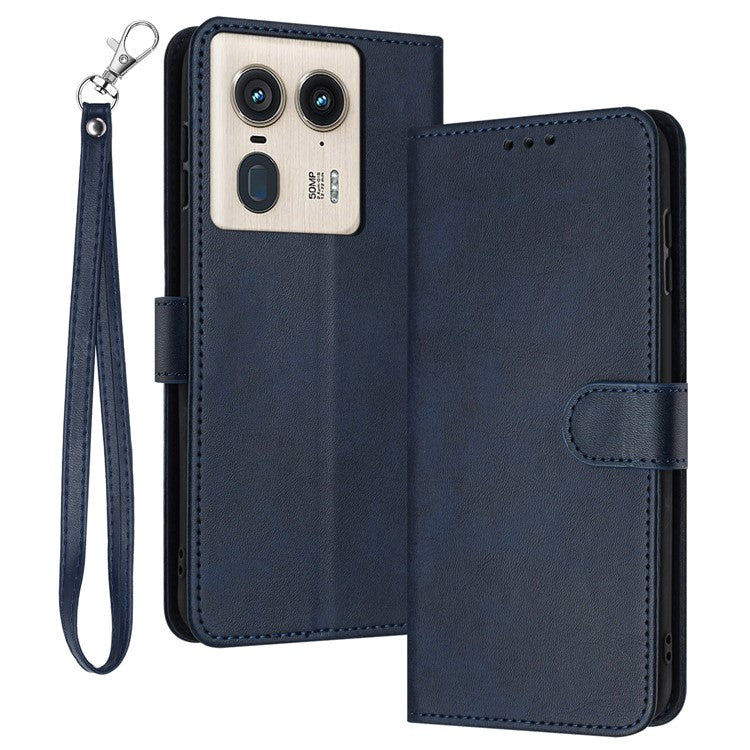 For Motorola Edge 50 Ultra 5G / Moto X50 Ultra 5G Case Calf Texture Leather Anti-Shock Phone Cover with Wallet - Sapphire