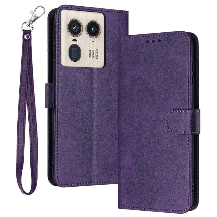 For Motorola Edge 50 Ultra 5G / Moto X50 Ultra 5G Case Calf Texture Leather Anti-Shock Phone Cover with Wallet - Purple