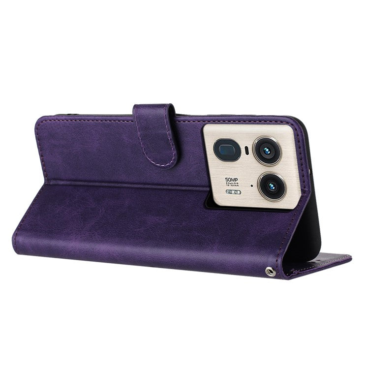 For Motorola Edge 50 Ultra 5G / Moto X50 Ultra 5G Case Calf Texture Leather Anti-Shock Phone Cover with Wallet - Purple