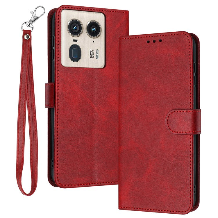 For Motorola Edge 50 Ultra 5G / Moto X50 Ultra 5G Case Calf Texture Leather Anti-Shock Phone Cover with Wallet - Red