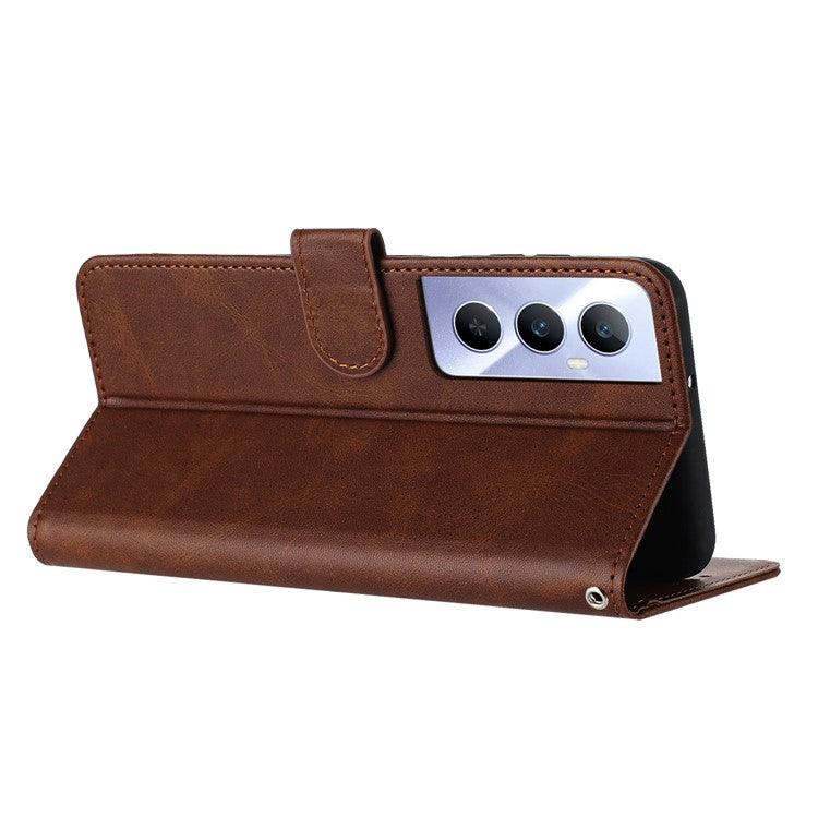 For Realme C65 4G Case Anti-fingerprint Leather Wallet Flip Stand Phone Cover - Brown