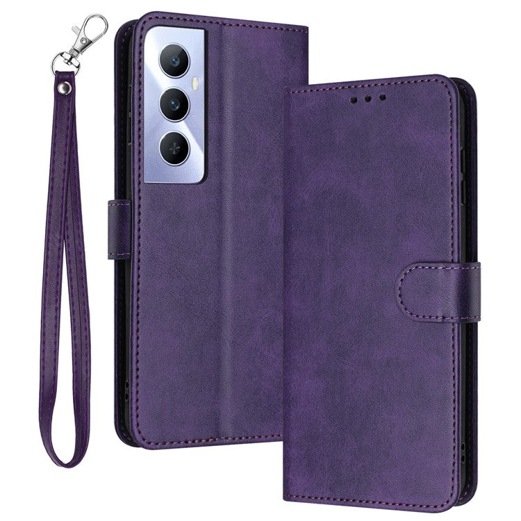 For Realme C65 4G Case Anti-fingerprint Leather Wallet Flip Stand Phone Cover - Purple