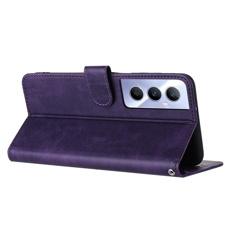 For Realme C65 4G Case Anti-fingerprint Leather Wallet Flip Stand Phone Cover - Purple