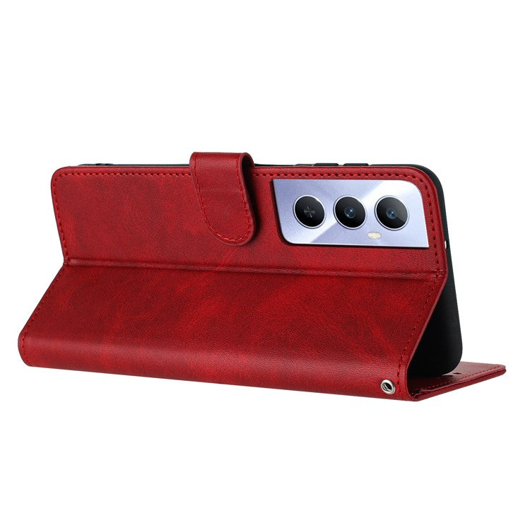 For Realme C65 4G Case Anti-fingerprint Leather Wallet Flip Stand Phone Cover - Red
