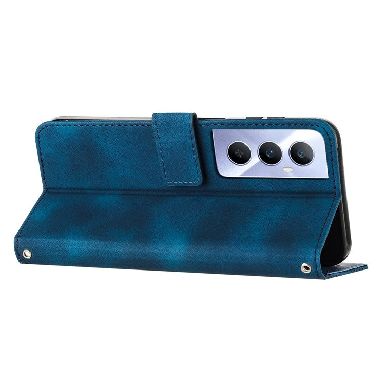 For Realme C65 4G Phone Stand Case Triangle Imprinted Anti-Dorp Leather Phone Cover with Stand - Sapphire