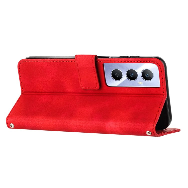 For Realme C65 4G Phone Stand Case Triangle Imprinted Anti-Dorp Leather Phone Cover with Stand - Red