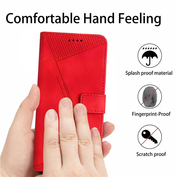For Realme C65 4G Phone Stand Case Triangle Imprinted Anti-Dorp Leather Phone Cover with Stand - Red