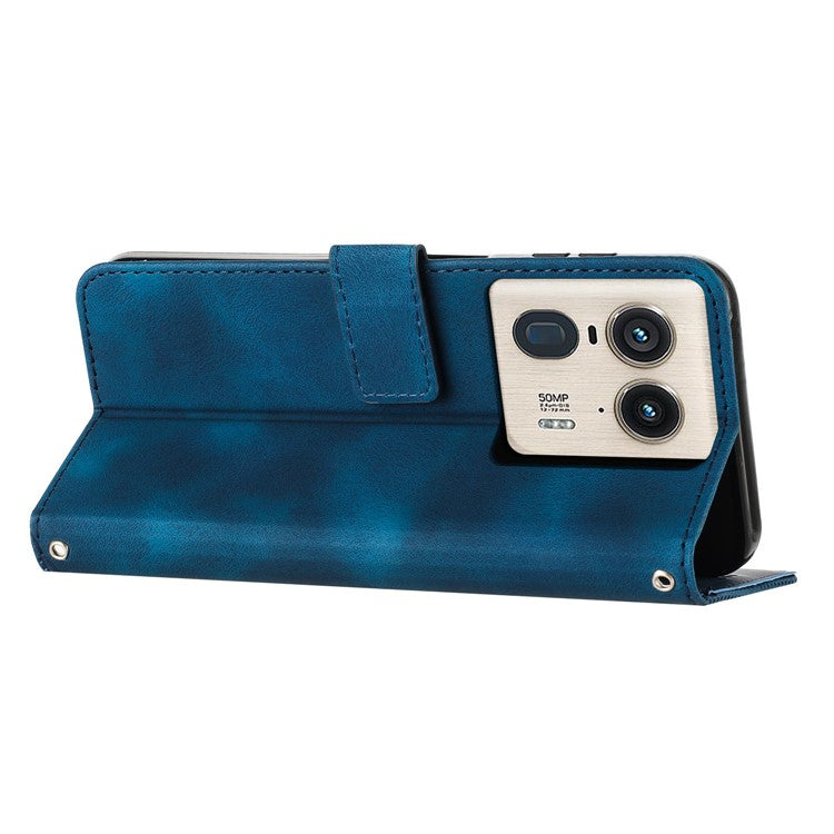 For Motorola Edge 50 Ultra 5G / Moto X50 Ultra 5G Case Leather Wallet Flip Phone Cover Triangle Imprinted - Sapphire