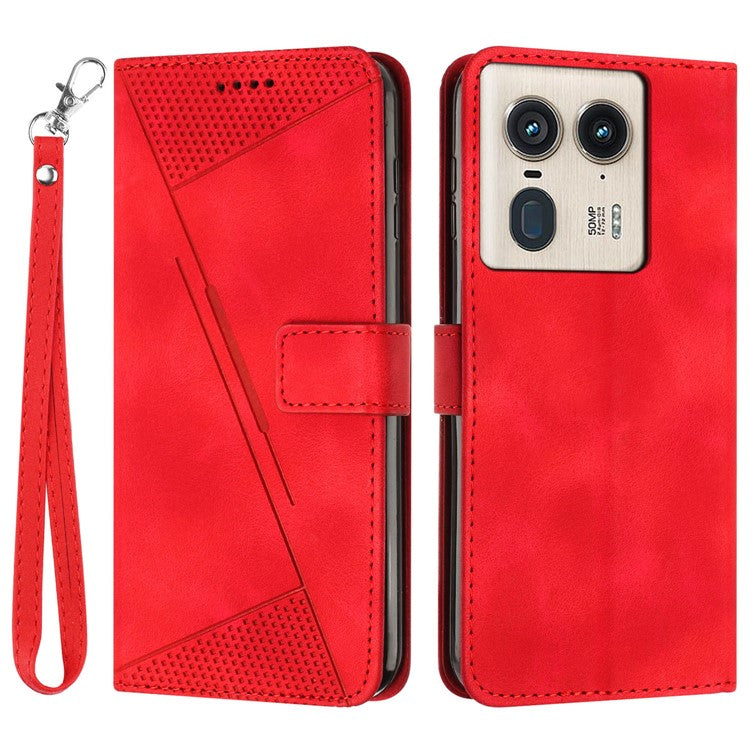 For Motorola Edge 50 Ultra 5G / Moto X50 Ultra 5G Case Leather Wallet Flip Phone Cover Triangle Imprinted - Red