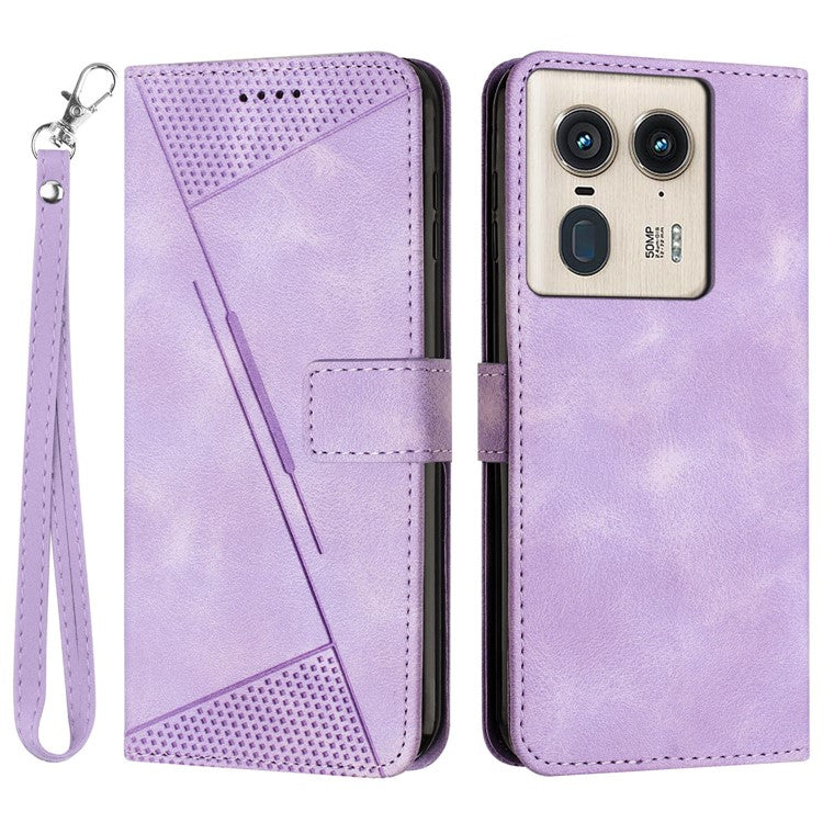 For Motorola Edge 50 Ultra 5G / Moto X50 Ultra 5G Case Leather Wallet Flip Phone Cover Triangle Imprinted - Purple
