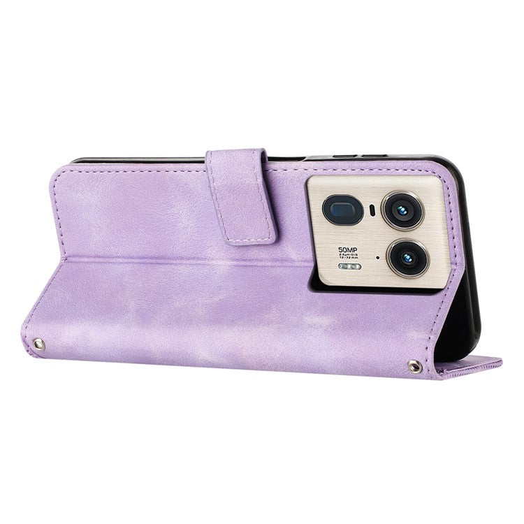 For Motorola Edge 50 Ultra 5G / Moto X50 Ultra 5G Case Leather Wallet Flip Phone Cover Triangle Imprinted - Purple