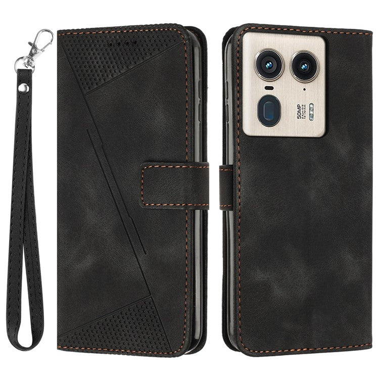 For Motorola Edge 50 Ultra 5G / Moto X50 Ultra 5G Case Leather Wallet Flip Phone Cover Triangle Imprinted - Black