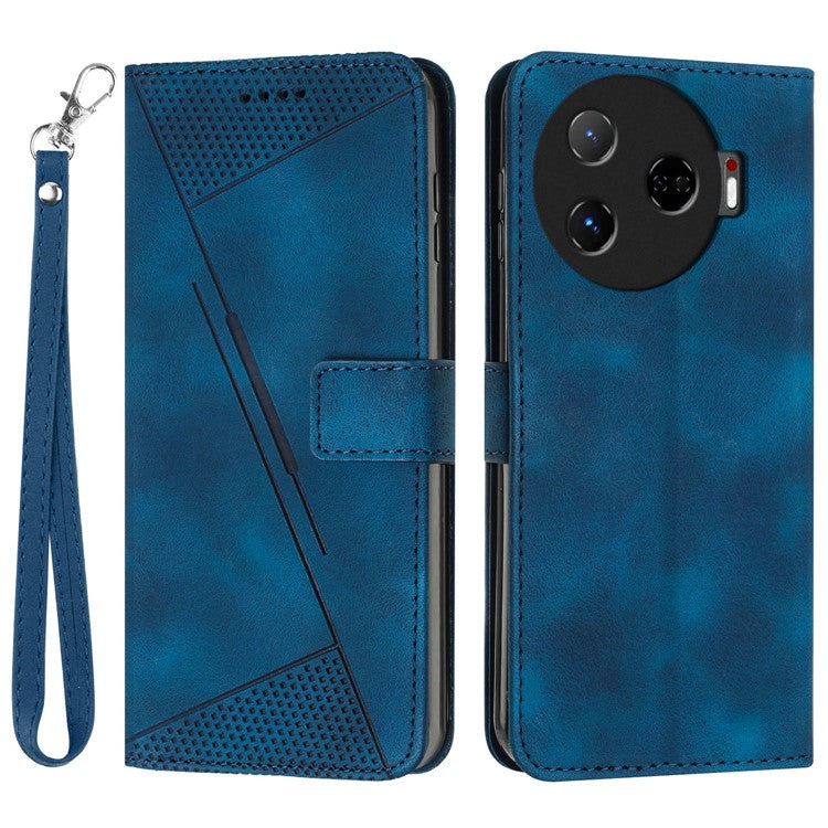 For TECNO Camon 30 Pro 5G Cell Phone Case Triangle Imprinted Leather Stand Cover - Sapphire
