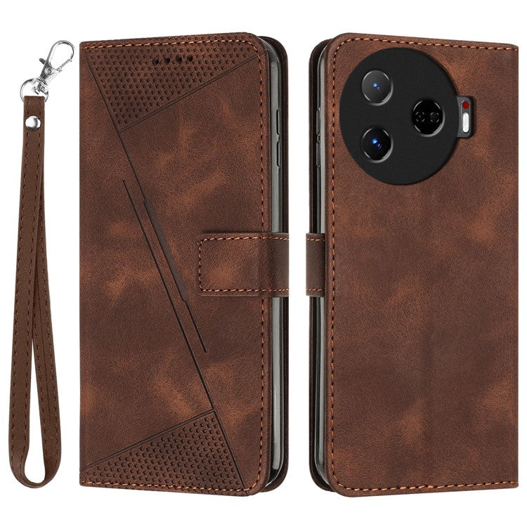 For TECNO Camon 30 Pro 5G Cell Phone Case Triangle Imprinted Leather Stand Cover - Brown