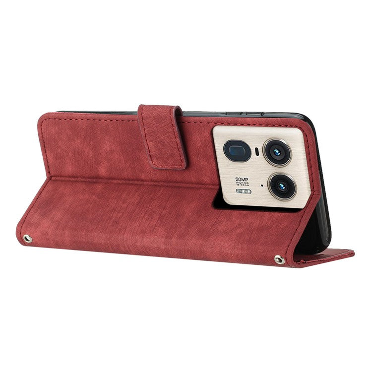 For Motorola Edge 50 Ultra 5G / Moto X50 Ultra 5G Phone Case Lines Imprint PU Leather Wallet Stand Cover - Red