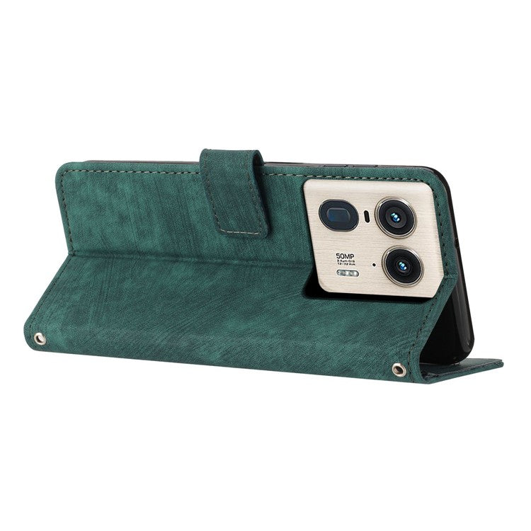 For Motorola Edge 50 Ultra 5G / Moto X50 Ultra 5G Phone Case Lines Imprint PU Leather Wallet Stand Cover - Green