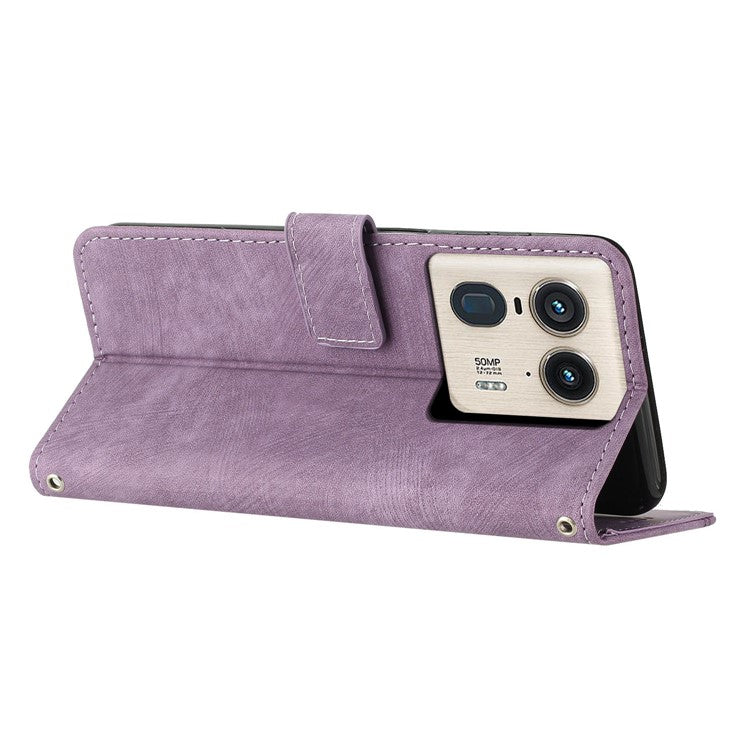 For Motorola Edge 50 Ultra 5G / Moto X50 Ultra 5G Phone Case Lines Imprint PU Leather Wallet Stand Cover - Purple