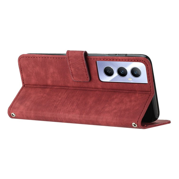 For Realme C65 4G Case Imprinted Lines Wallet Leather Flip Phone Cover - Red