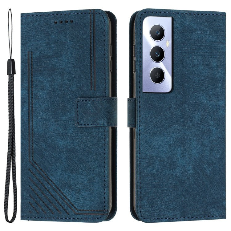 For Realme C65 4G Case Imprinted Lines Wallet Leather Flip Phone Cover - Sapphire