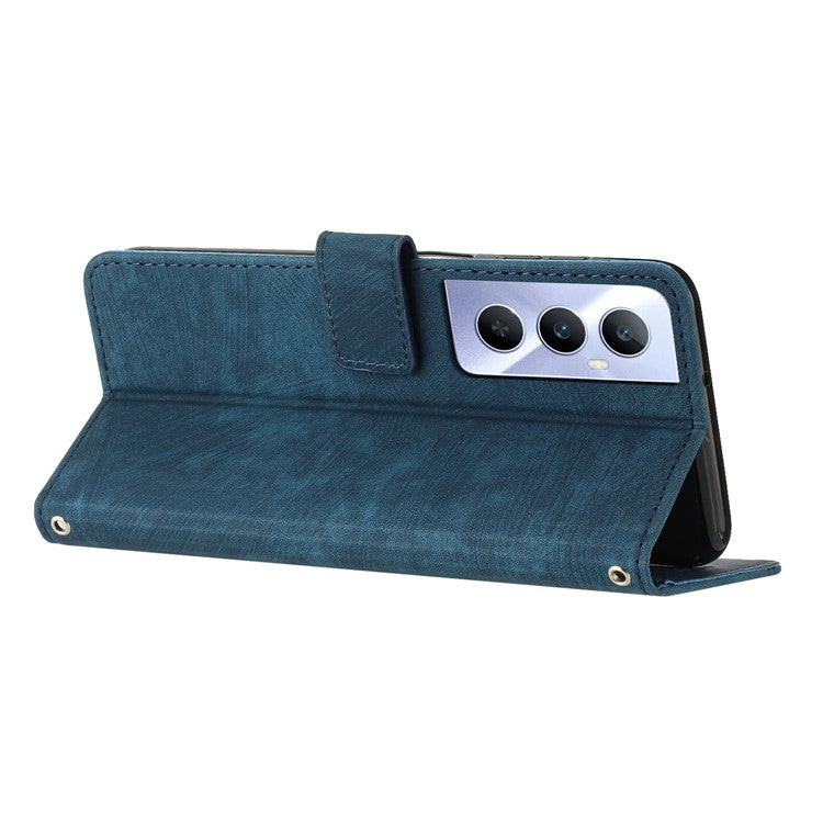 For Realme C65 4G Case Imprinted Lines Wallet Leather Flip Phone Cover - Sapphire