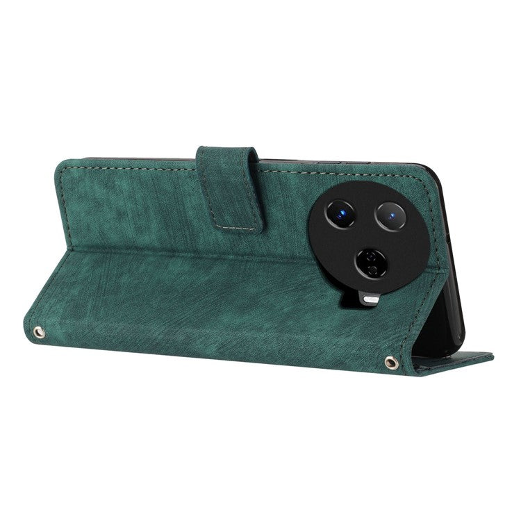 For TECNO Camon 30 Pro 5G Phone Cover Lines Imprinted Anti-Scratch PU Leather Stand Case - Green