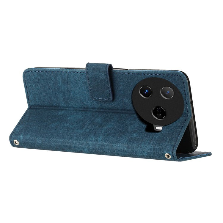 For TECNO Camon 30 Pro 5G Phone Cover Lines Imprinted Anti-Scratch PU Leather Stand Case - Sapphire