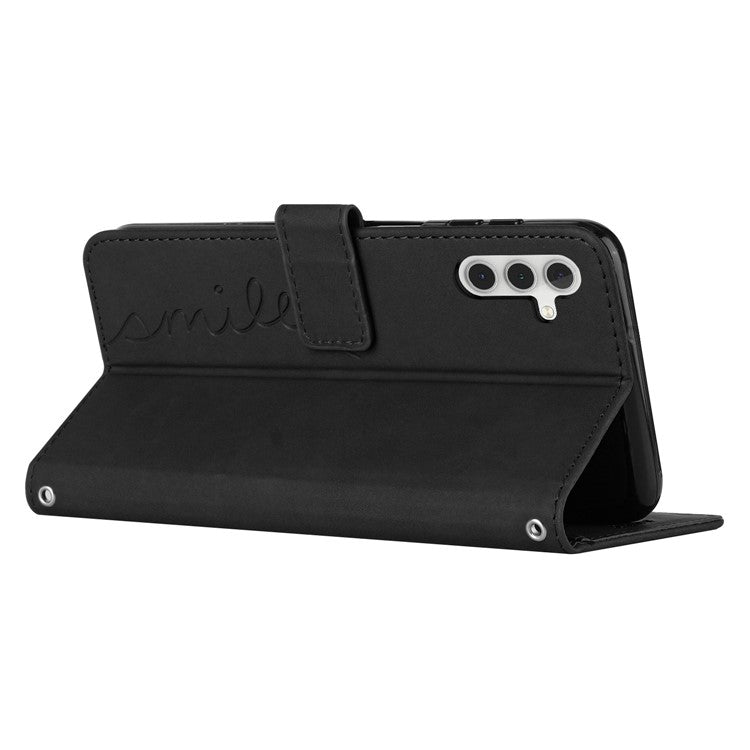 For Samsung Galaxy M55 5G / C55 5G / F55 5G Phone Case Love Heart Imprinted Skin-Touch PU Leather Shell - Black