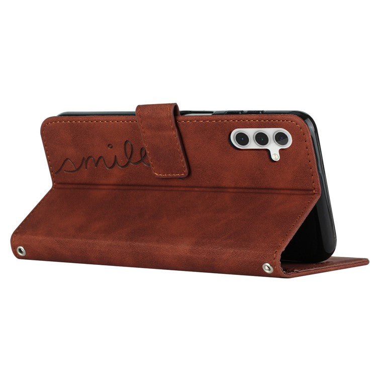 For Samsung Galaxy M55 5G / C55 5G / F55 5G Phone Case Love Heart Imprinted Skin-Touch PU Leather Shell - Brown