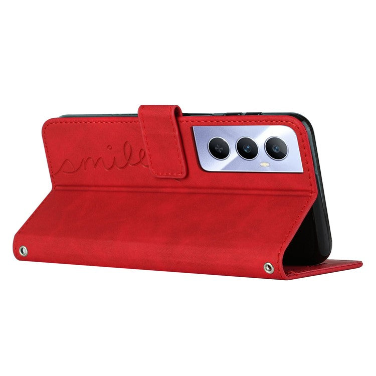 For Realme C65 4G Wallet Case Love Heart Imprinted Skin-Touch Feeling Leather Cover - Red