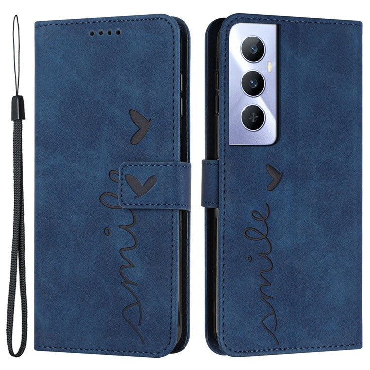 For Realme C65 4G Wallet Case Love Heart Imprinted Skin-Touch Feeling Leather Cover - Sapphire