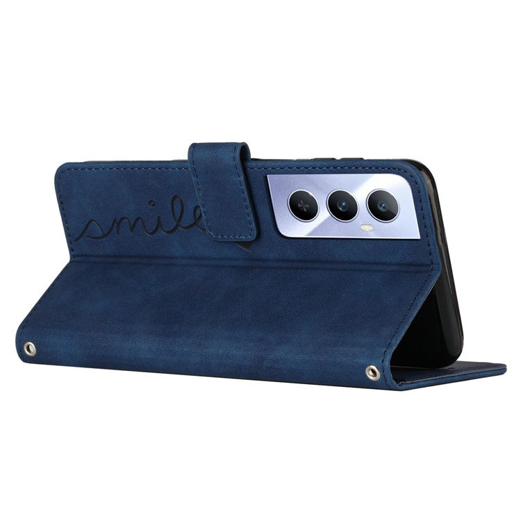 For Realme C65 4G Wallet Case Love Heart Imprinted Skin-Touch Feeling Leather Cover - Sapphire