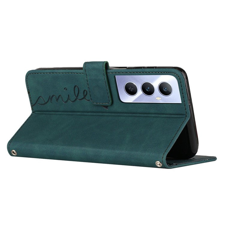 For Realme C65 4G Wallet Case Love Heart Imprinted Skin-Touch Feeling Leather Cover - Green