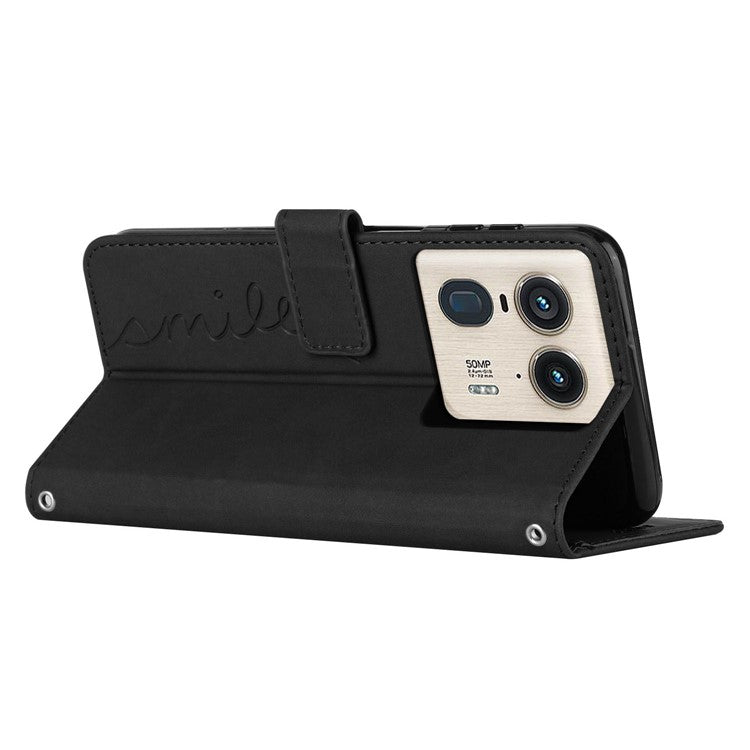 For Motorola Edge 50 Ultra 5G / Moto X50 Ultra 5G Case Wallet Stand Leather Cover Love Heart Imprinted - Black