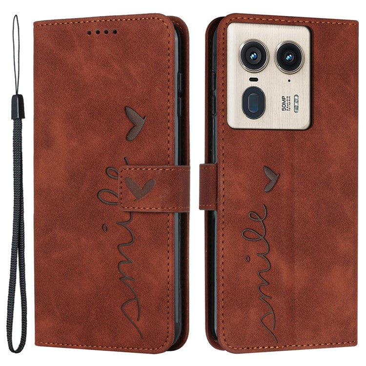 For Motorola Edge 50 Ultra 5G / Moto X50 Ultra 5G Case Wallet Stand Leather Cover Love Heart Imprinted - Brown