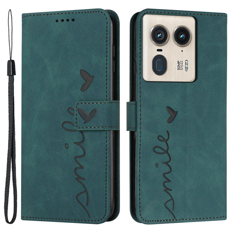 For Motorola Edge 50 Ultra 5G / Moto X50 Ultra 5G Case Wallet Stand Leather Cover Love Heart Imprinted - Green