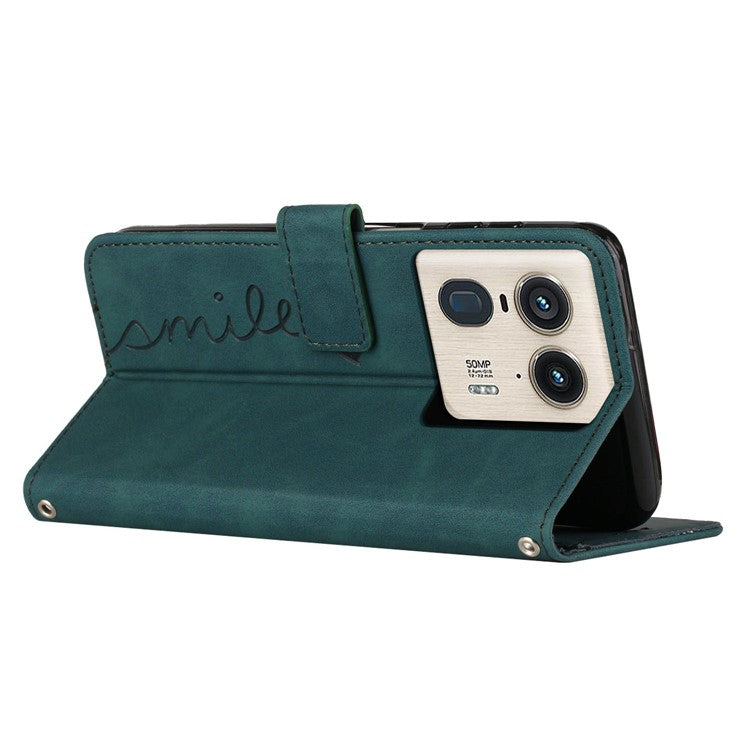 For Motorola Edge 50 Ultra 5G / Moto X50 Ultra 5G Case Wallet Stand Leather Cover Love Heart Imprinted - Green