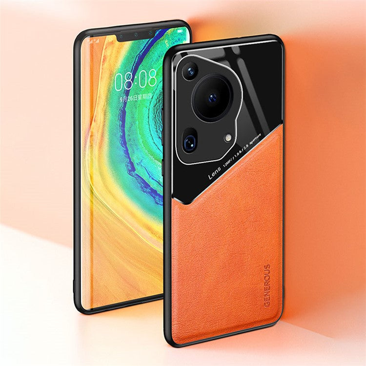 For Huawei Pura 70 Ultra Case PU+TPU+PC Anti-Drop Phone Cover Support Magnetic Car Mount - Orange