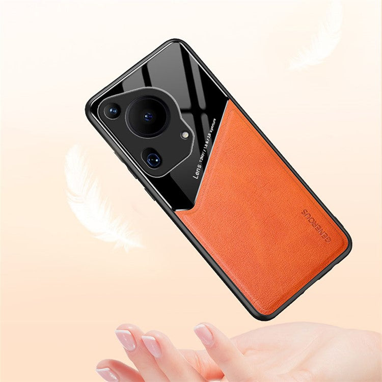 For Huawei Pura 70 Ultra Case PU+TPU+PC Anti-drop Phone Cover Support Magnetic Car Mount - Black