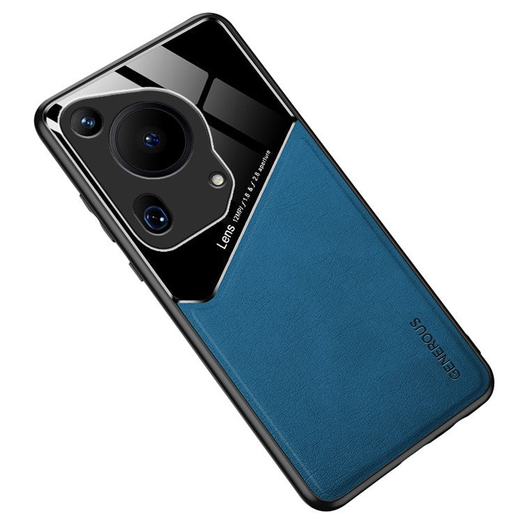 For Huawei Pura 70 Ultra Case PU+TPU+PC Anti-drop Phone Cover Support Magnetic Car Mount - Blue