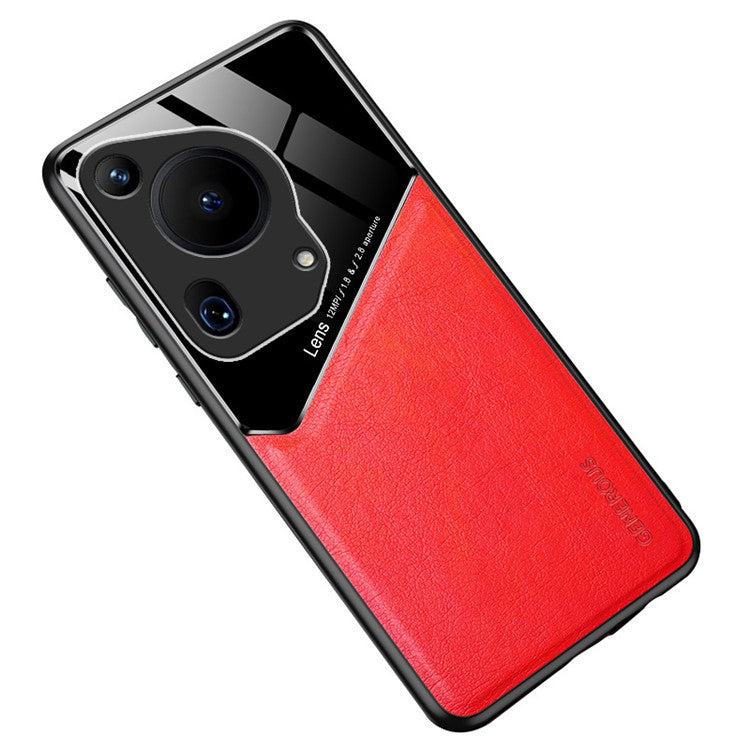 For Huawei Pura 70 Ultra Case PU+TPU+PC Anti-drop Phone Cover Support Magnetic Car Mount - Red