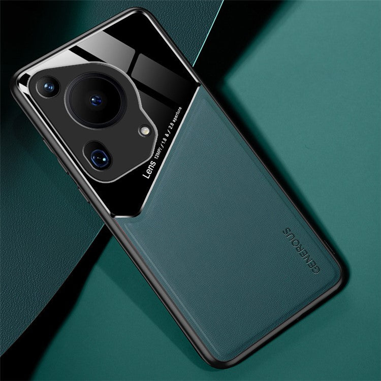 For Huawei Pura 70 Ultra Case PU+TPU+PC Anti-drop Phone Cover Support Magnetic Car Mount - Green