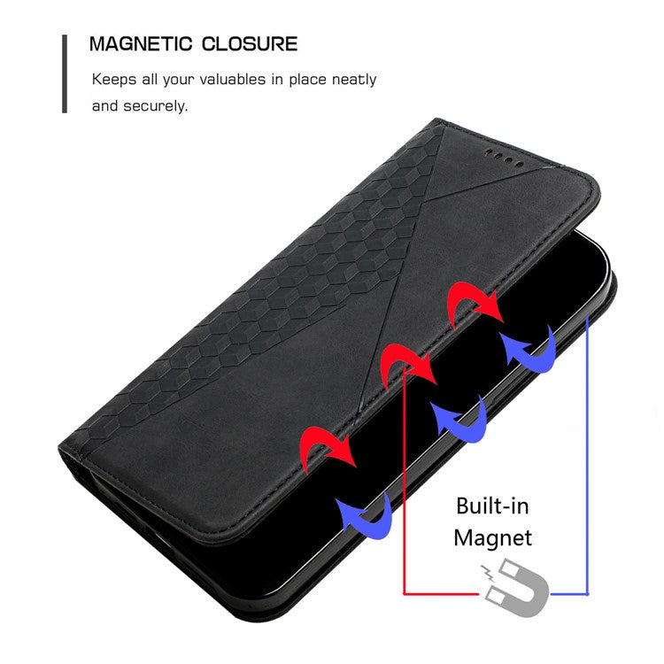 For Realme C65 4G Phone Case PU Leather Magnetic Closing Phone Stand Cover - Black
