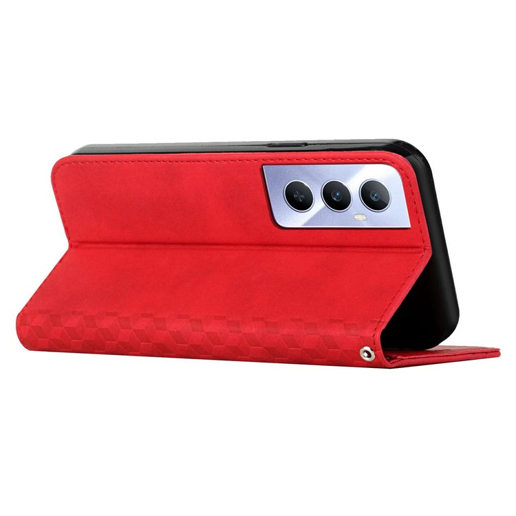 For Realme C65 4G Phone Case PU Leather Magnetic Closing Phone Stand Cover - Red