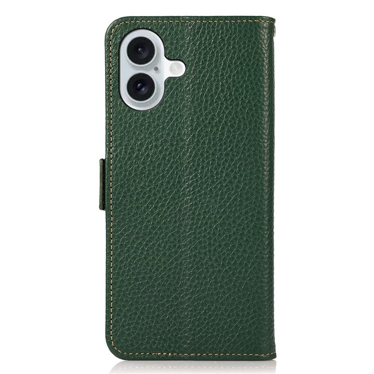 KHAZNEH For iPhone 16 Plus Wallet Case RFID Blocking Genuine Cow Leather Phone Cover - Green