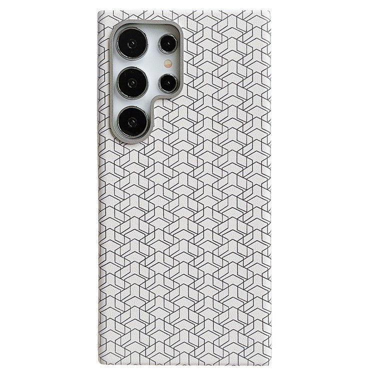 For Samsung Galaxy S24 Ultra Case Leather+TPU Phone Cover Geometric Pattern Design - White