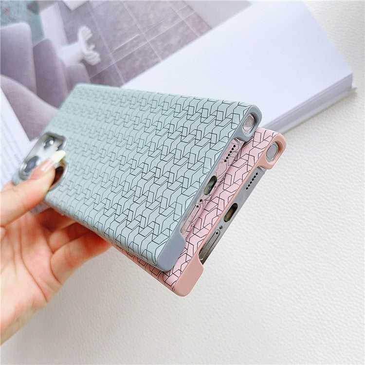 For Samsung Galaxy S24 Ultra Case Leather+TPU Phone Cover Geometric Pattern Design - White