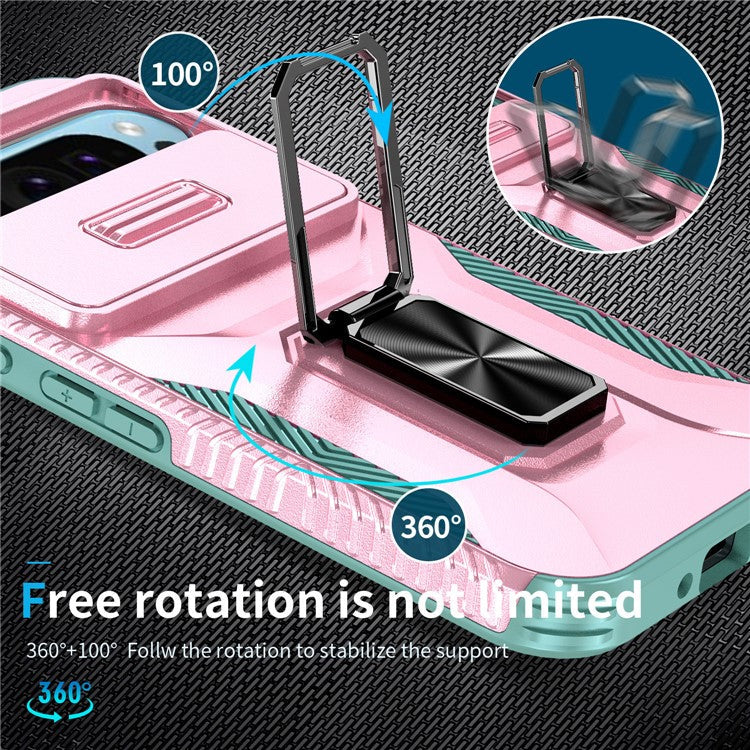 For Google Pixel 9 / Pixel 9 Pro Kickstand Case TPU+PC Phone Cover Support Magnetic Car Mount - Pink+Grey Green