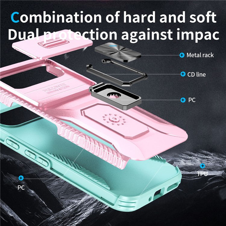 For Google Pixel 9 / Pixel 9 Pro Kickstand Case TPU+PC Phone Cover Support Magnetic Car Mount - Pink+Grey Green