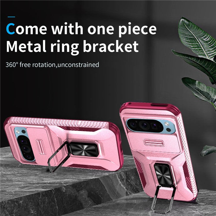 For Google Pixel 9 / Pixel 9 Pro Kickstand Case TPU+PC Phone Cover Support Magnetic Car Mount - Pink+Wine Red