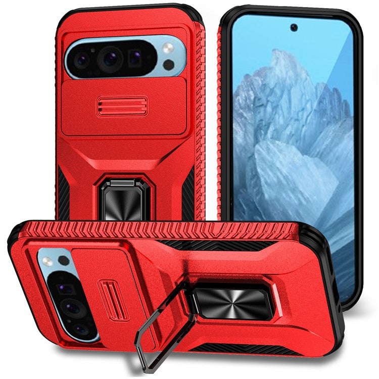 For Google Pixel 9 / Pixel 9 Pro Kickstand Case TPU+PC Phone Cover Support Magnetic Car Mount - Red